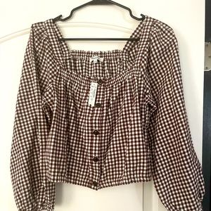 Madewell- size s - puff-sleeve - button front- crop in plaid